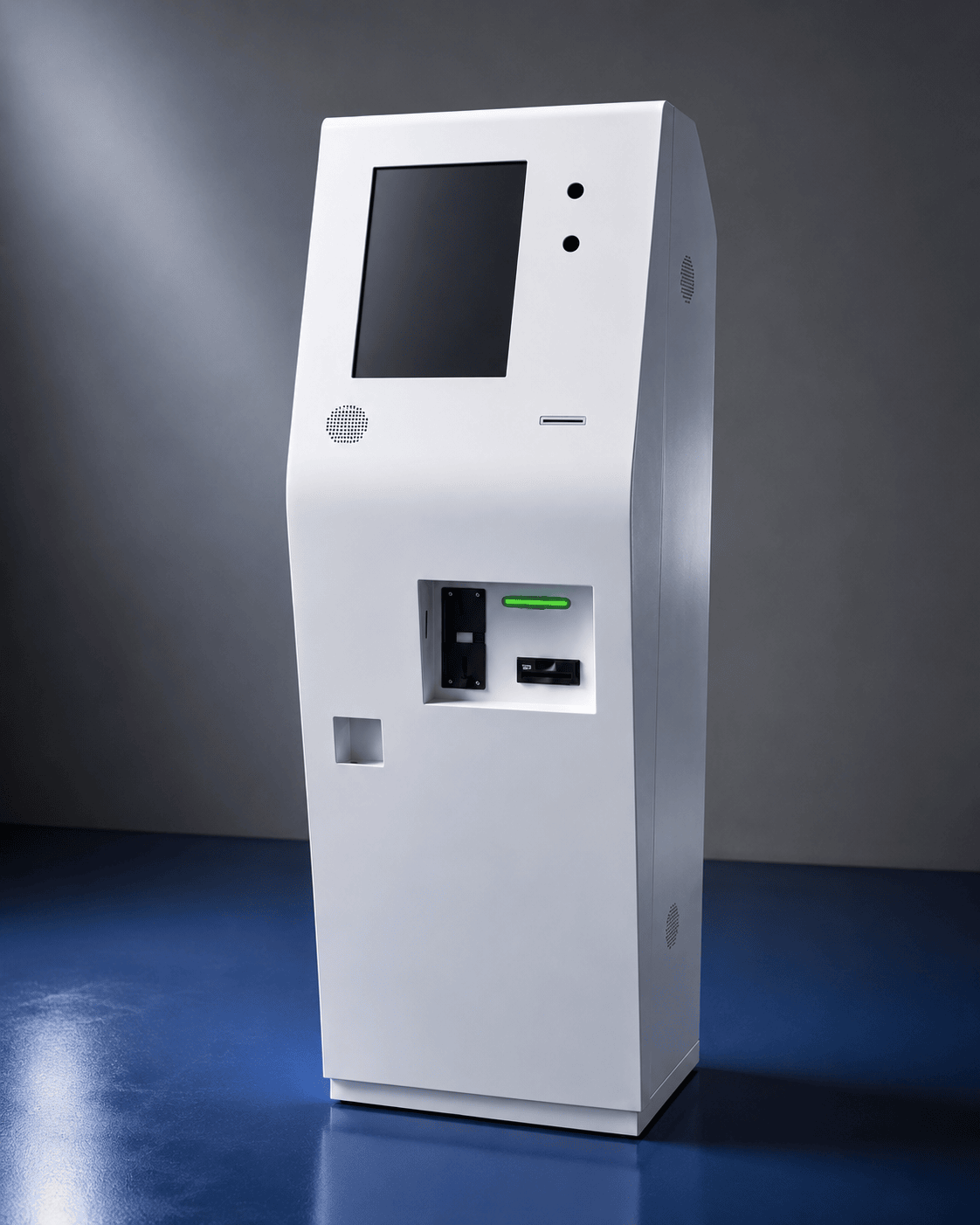 Render de kiosco de autoservicio con acabado final
